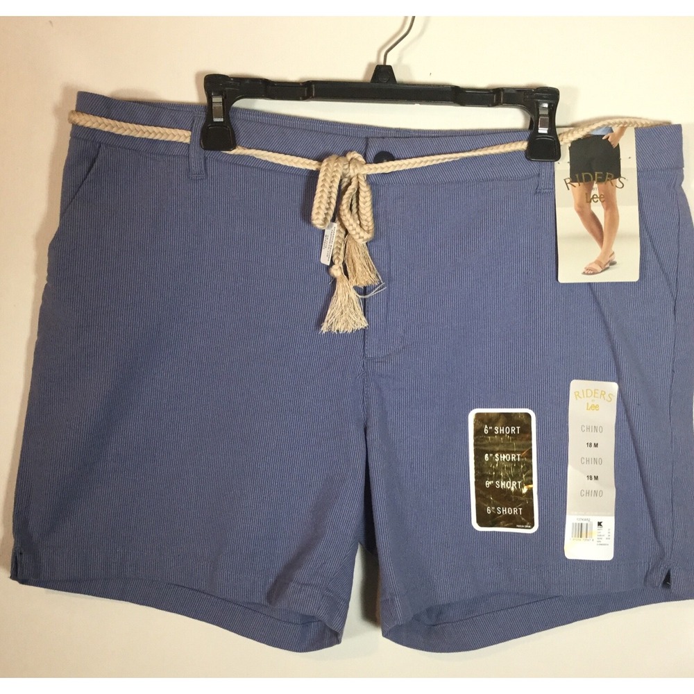 NWT Riders by Lee shorts 18 M short stretch braided belted mid rise blue new